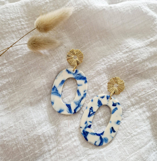 Boucles d'oreilles Ovale Bleu/crème