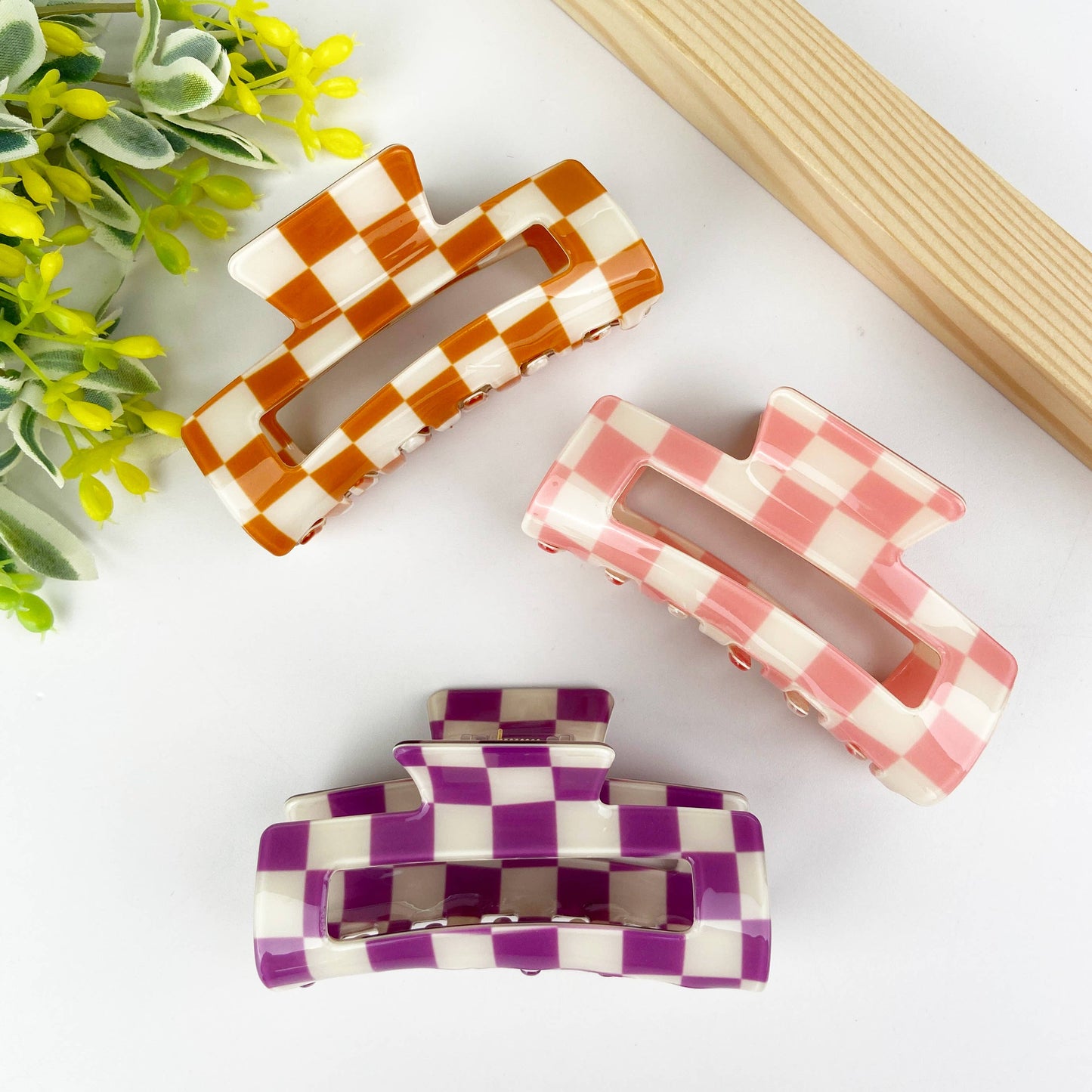 Pince à cheveux rétro en damier: Blanc pourpre