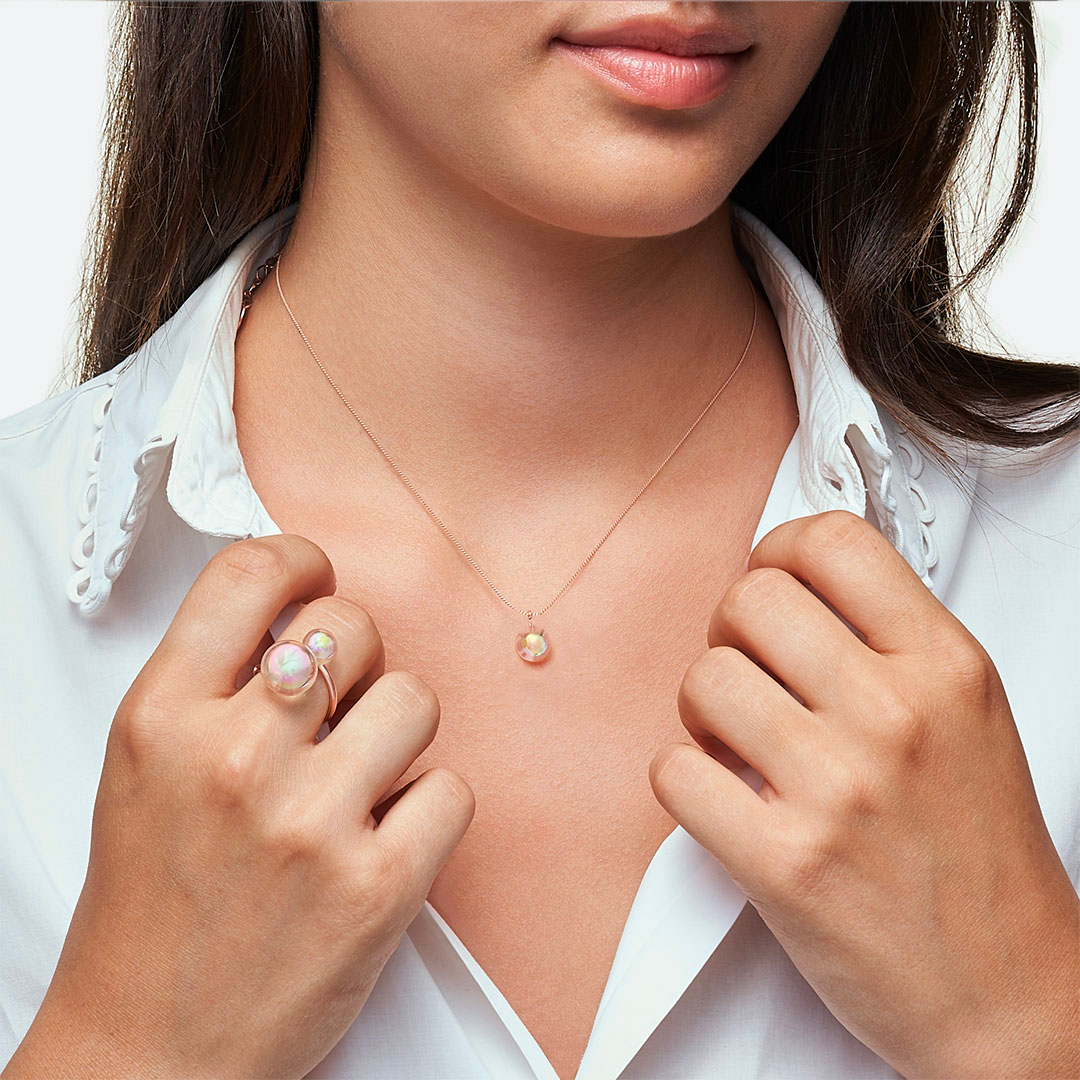 COLLIER DANS MA BULLE "SOLO" (3 TAILLES): PLAQUÉ OR / Perle 8mm (38-43cm)