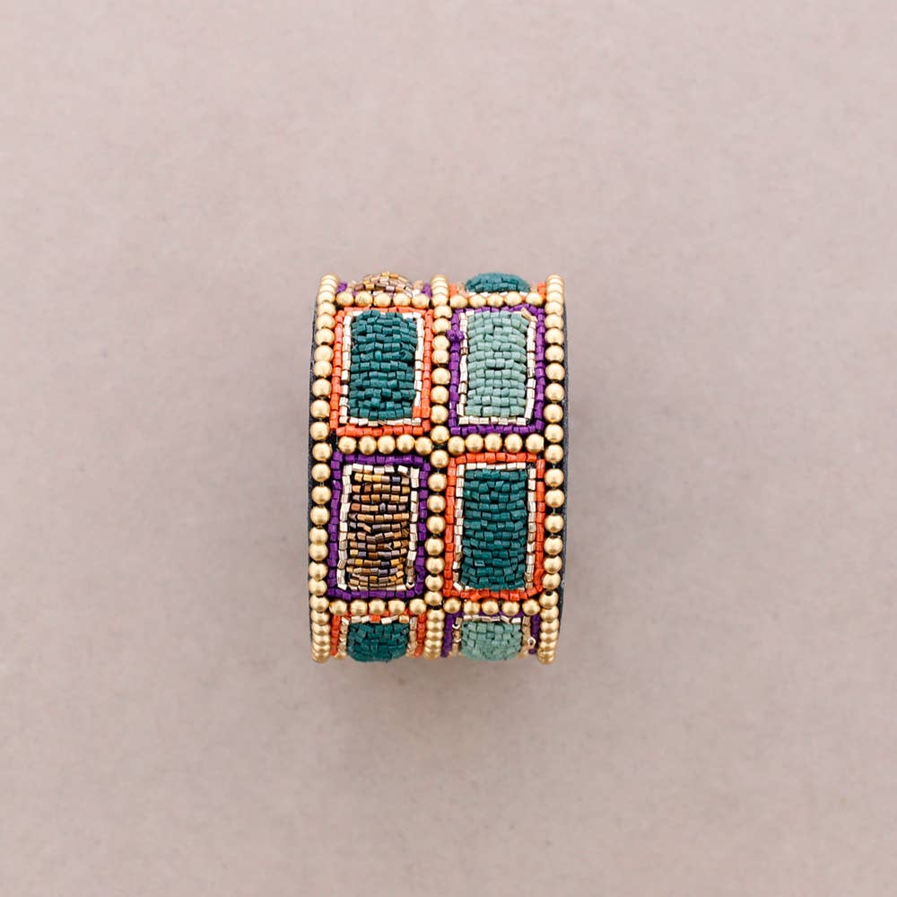 Manchette perles et sequins bleu