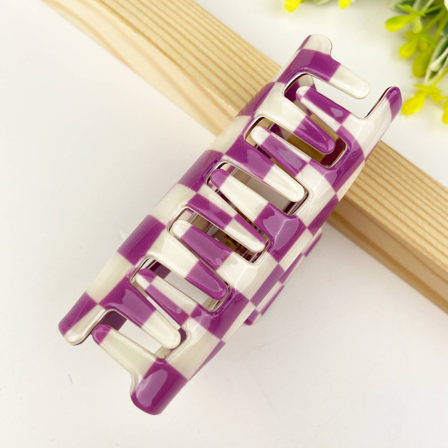 Pince à cheveux rétro en damier: Rose