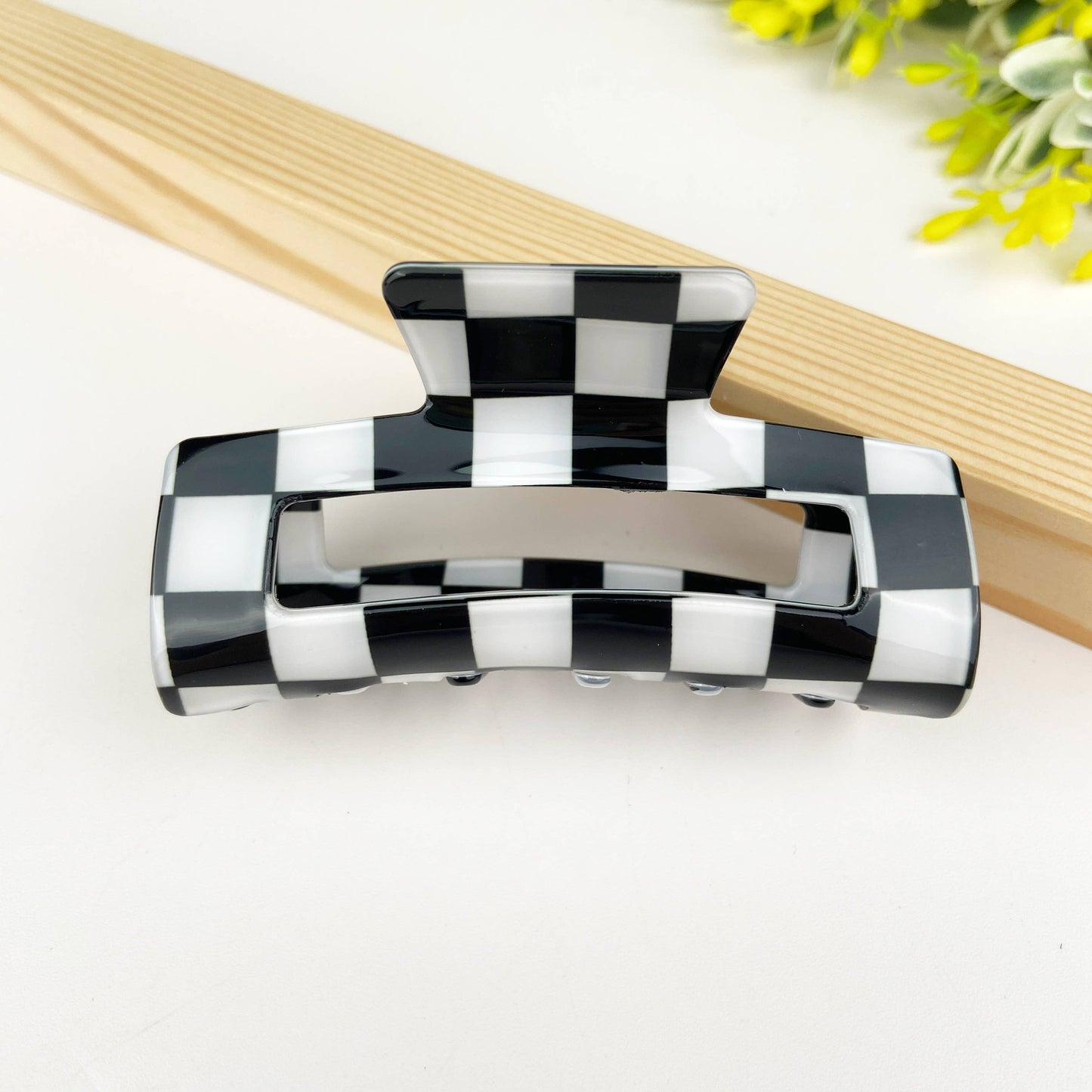 Pince à cheveux rétro en damier: Blanc pourpre