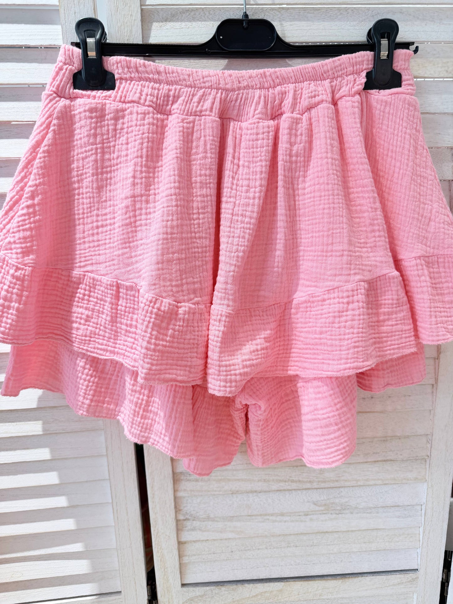 Shorts en coton texturé: Rose / TU