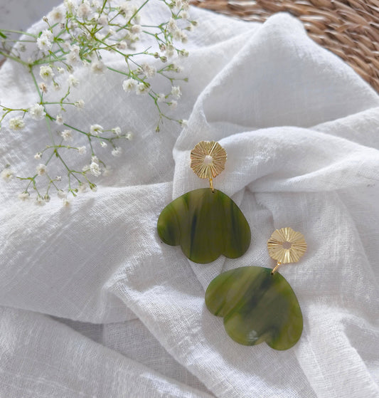 Boucles d'oreilles pétale vert olive