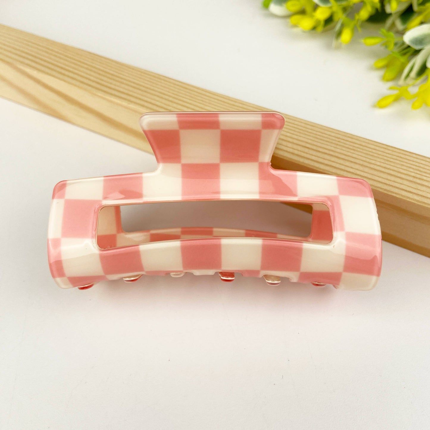 Pince à cheveux rétro en damier: Rose