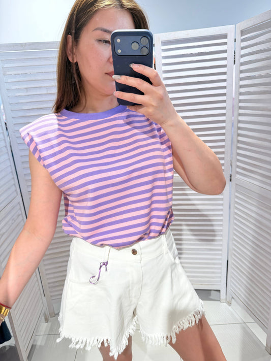 T-shirt rayé à manches courtes: Lilas / TU