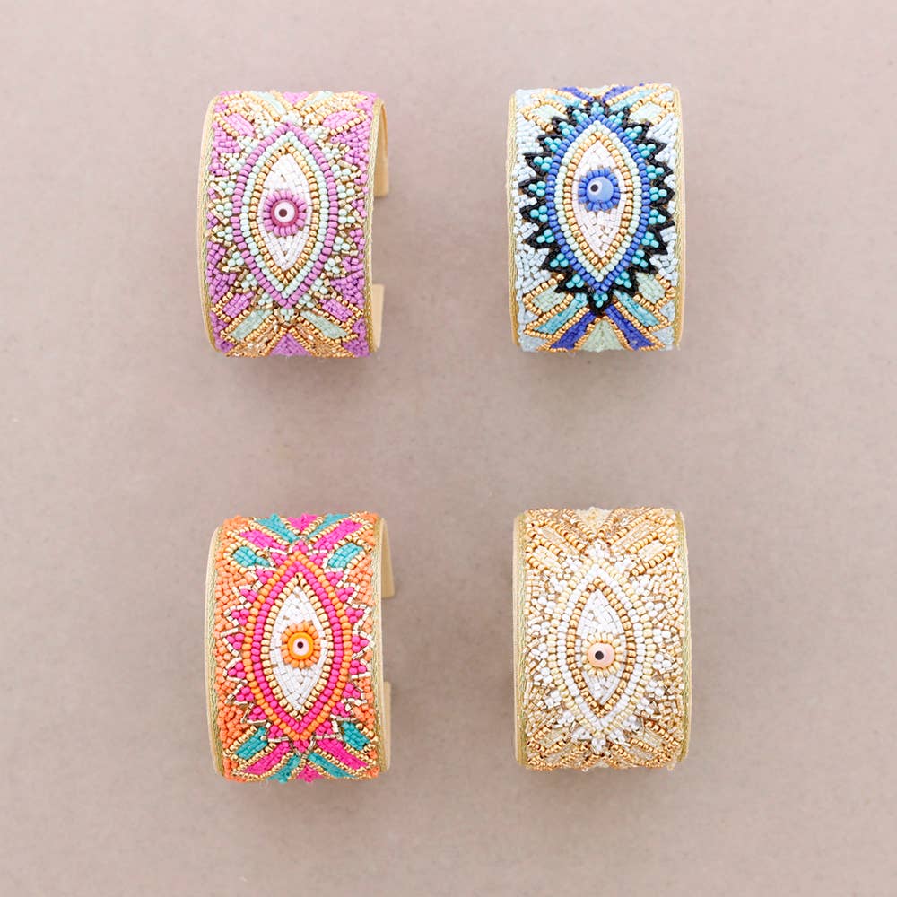 Manchette perles Beige