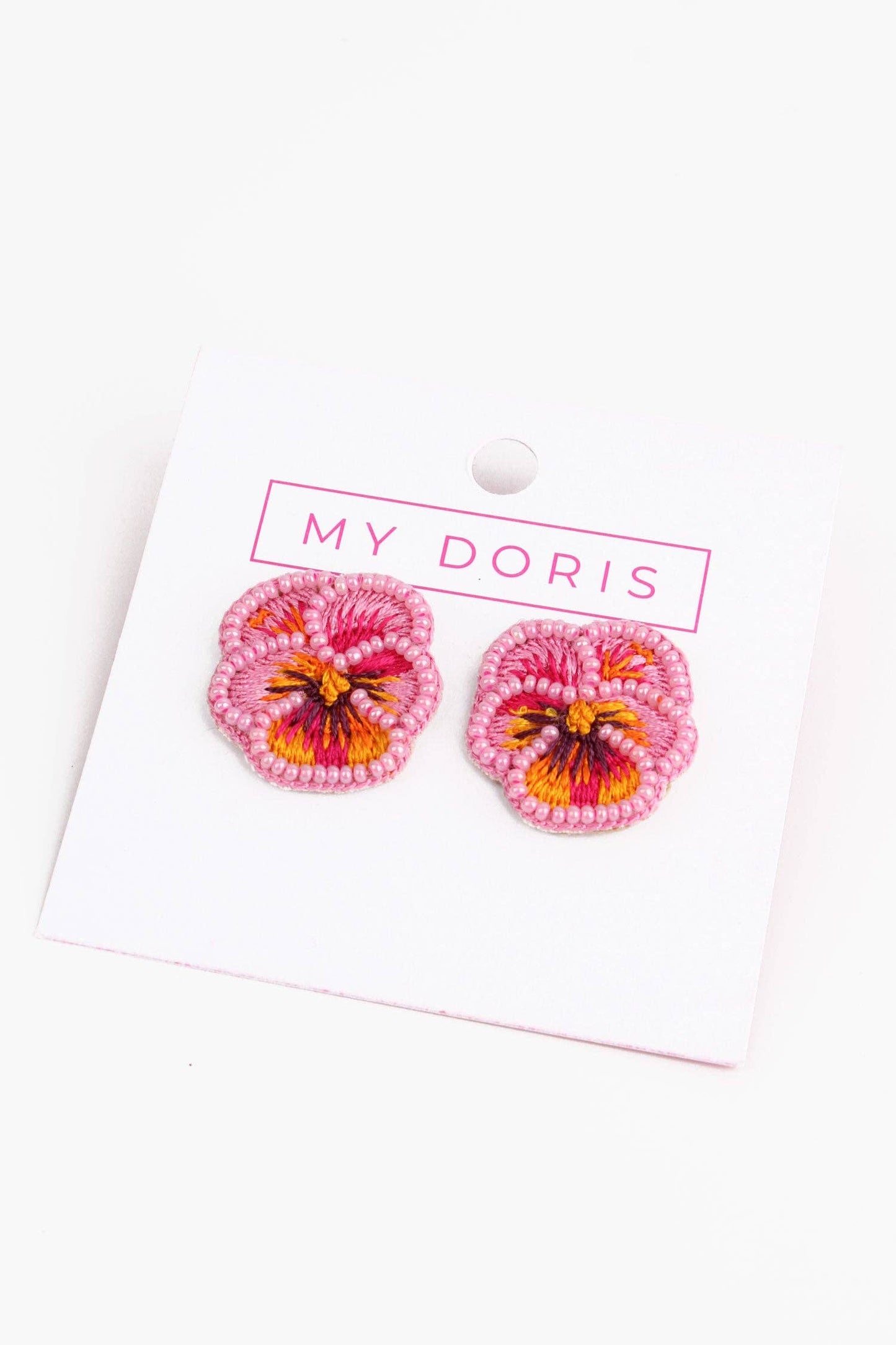 CLOUS D'OREILLES PERLÉS PENSÉE ROSE