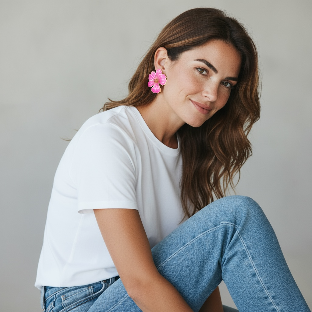 Boucles d'oreilles fleur en émail: Bougainvillée