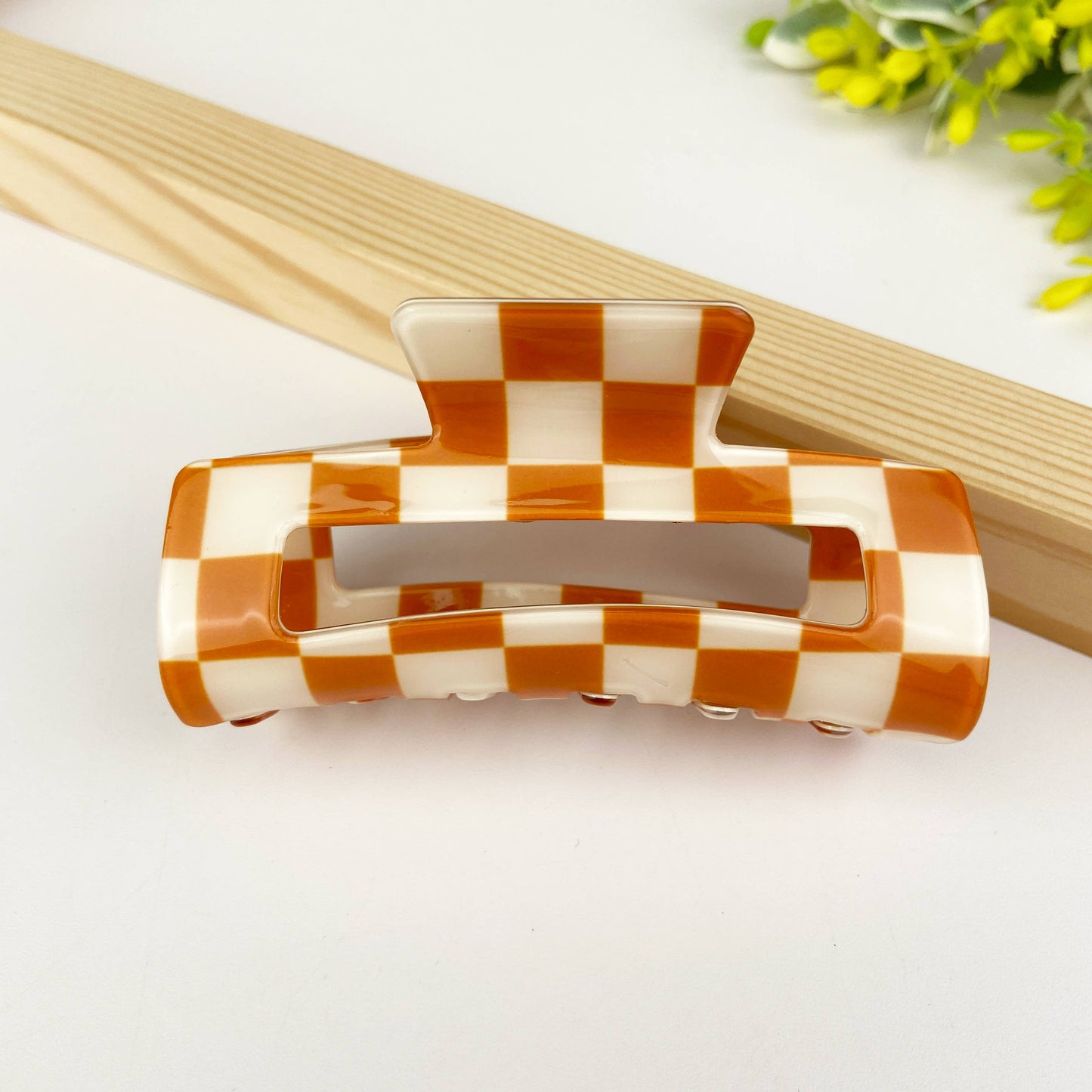 Pince à cheveux rétro en damier: Rose