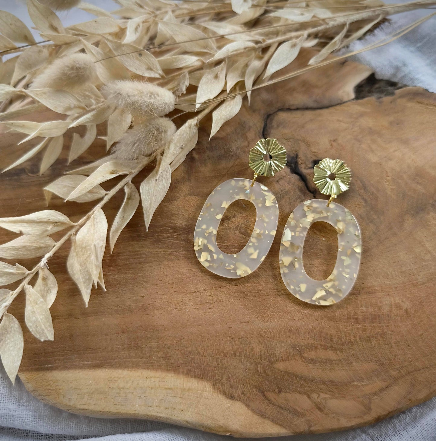 Boucles d'oreilles Ovale feuille or