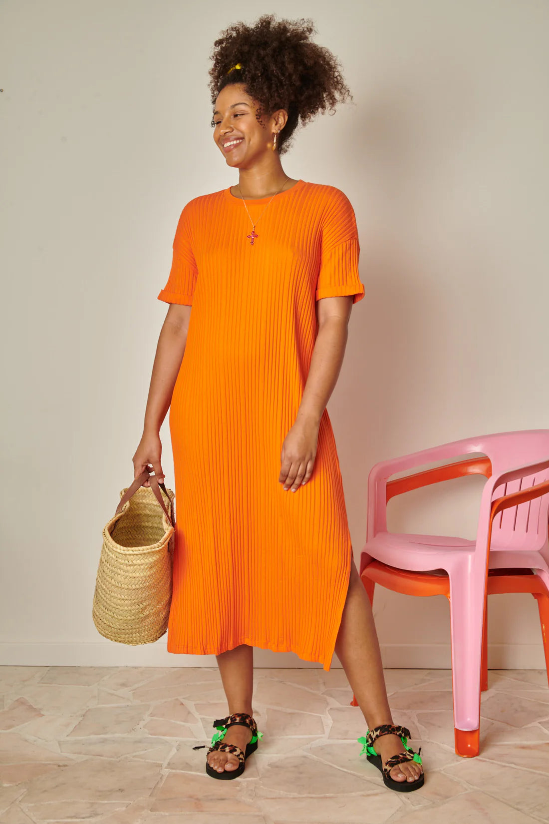Robe plissée orange
