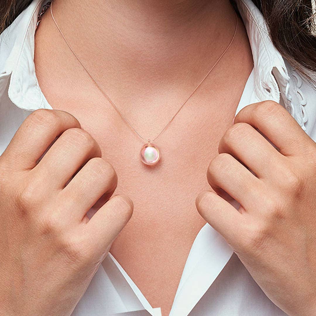 COLLIER DANS MA BULLE "SOLO" (3 TAILLES): PLAQUÉ OR / Perle 8mm (38-43cm)