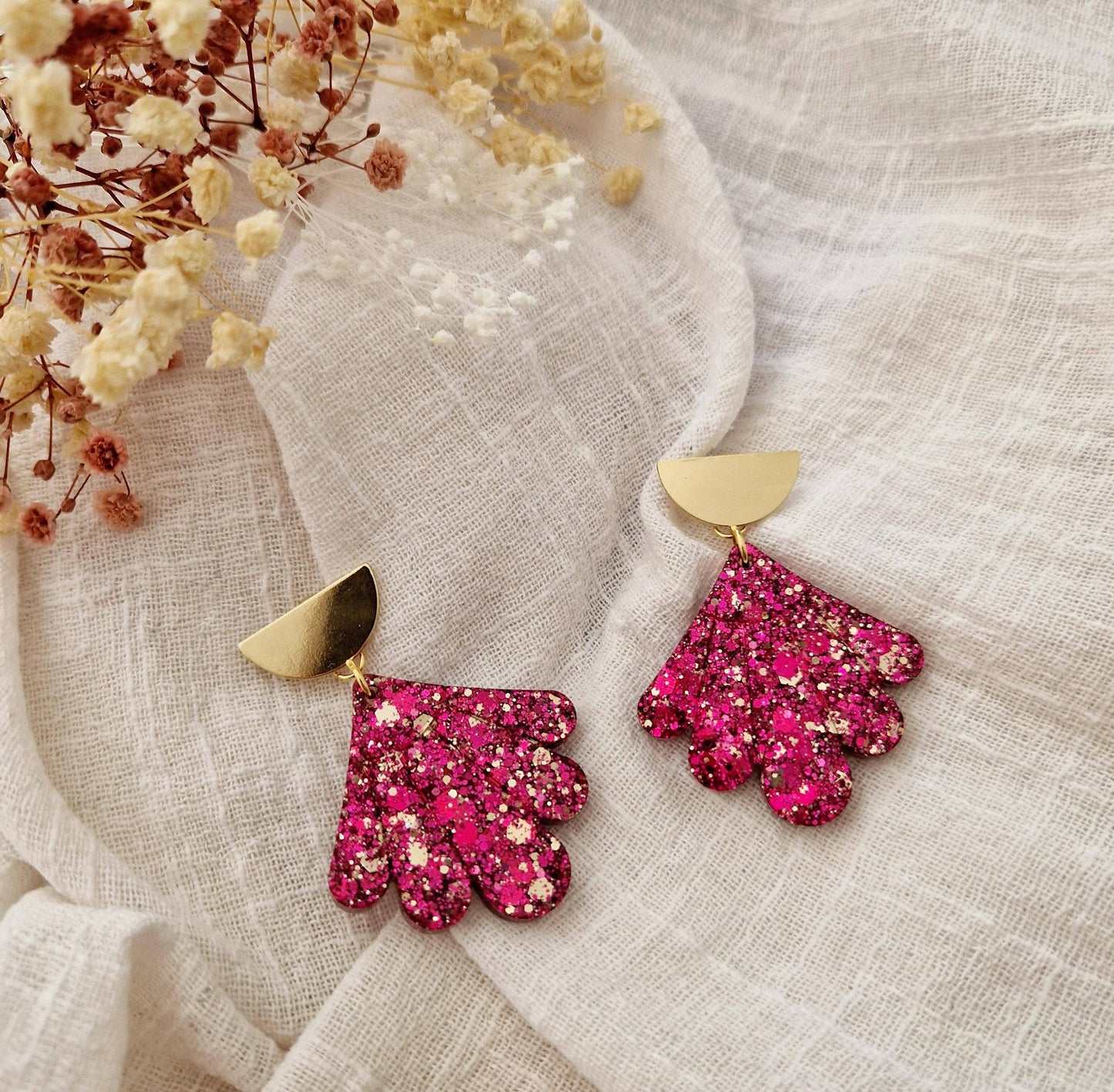 Boucles d'oreilles Louise mix framboise/or