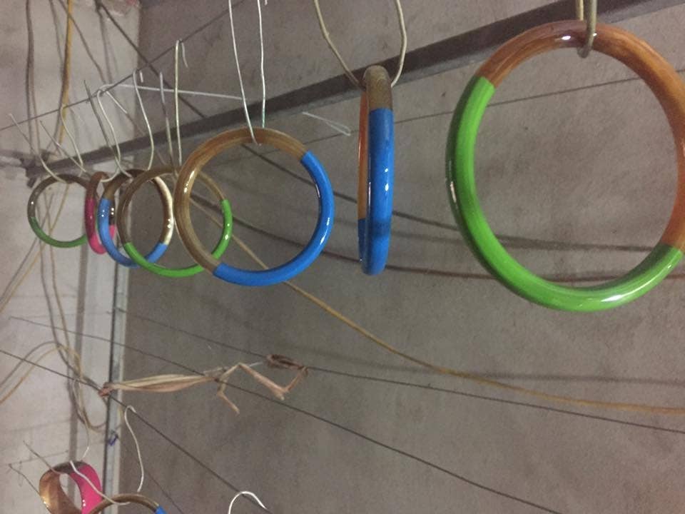 Jonc laqué en corne de buffle Blanc Doré Vert