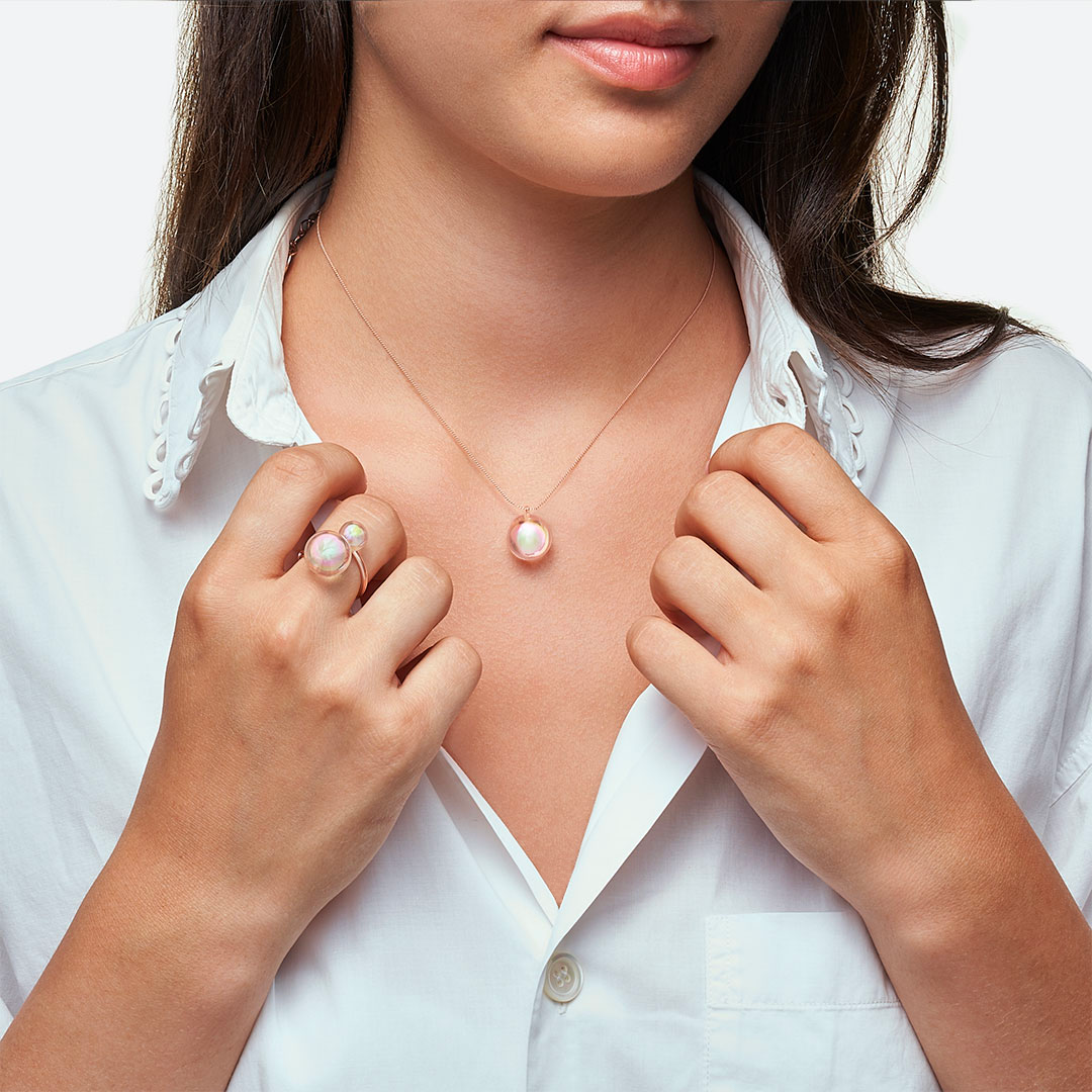 COLLIER DANS MA BULLE "SOLO" (3 TAILLES): PLAQUÉ OR / Perle 8mm (38-43cm)