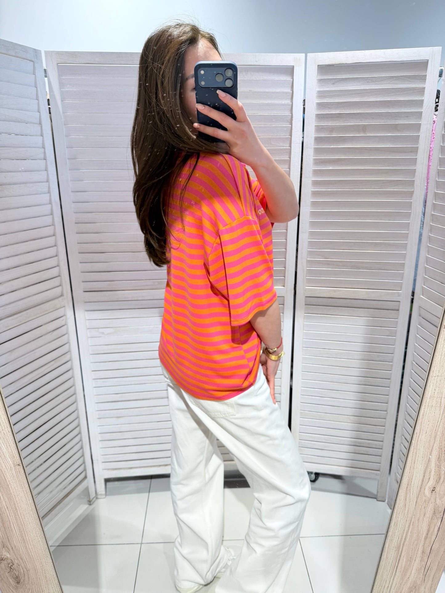 T-shirt à rayures larges: Fuchsia / Taille unique