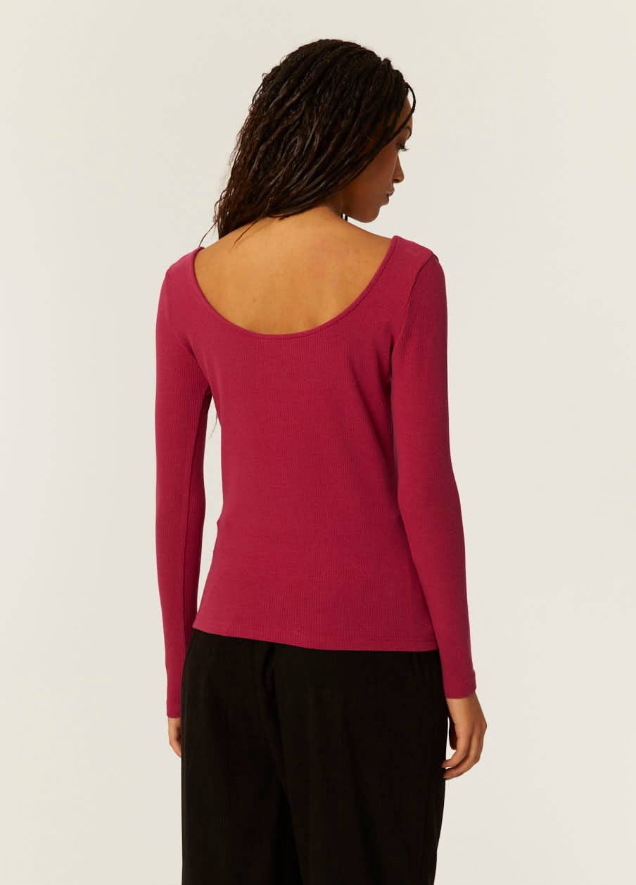 TOP COL ROND CERISE