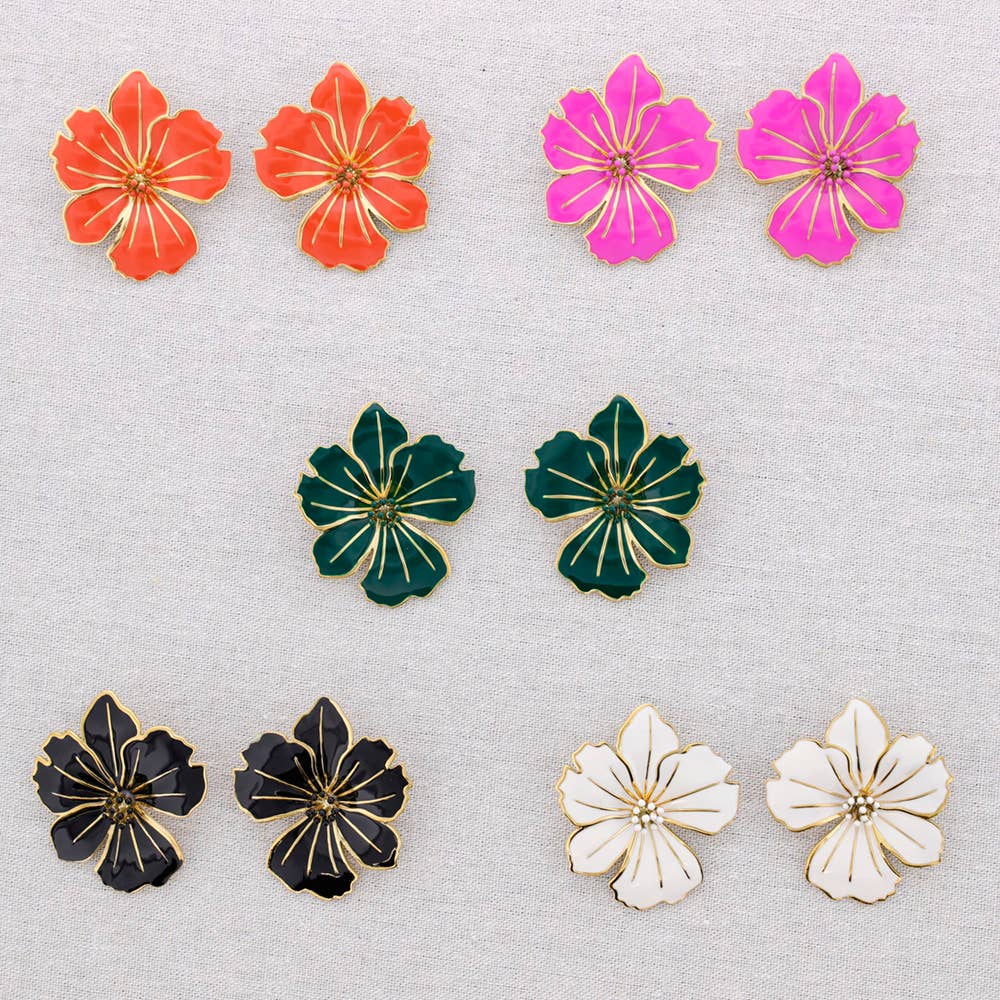 Boucles d'oreilles fleur en émail: Bougainvillée