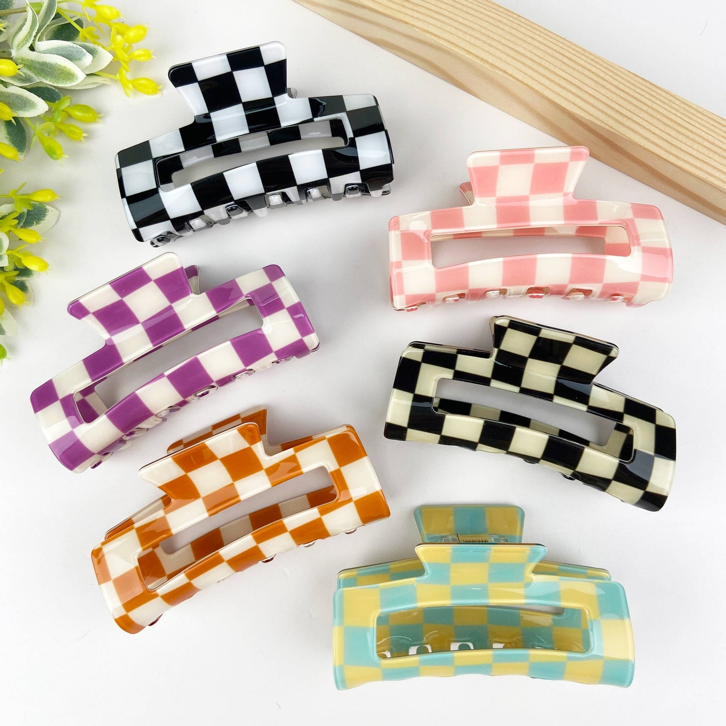 Pince à cheveux rétro en damier: Blanc pourpre