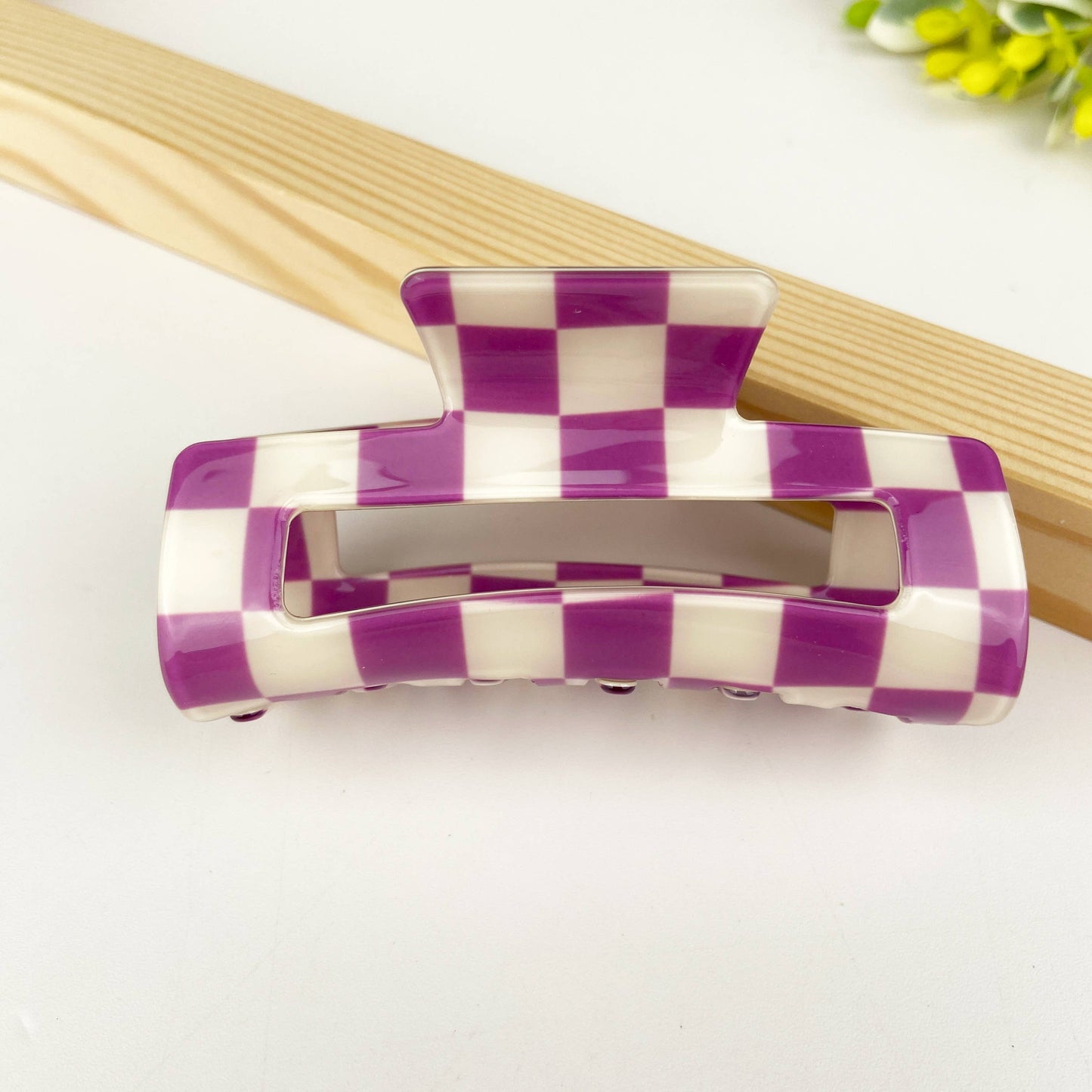 Pince à cheveux rétro en damier: Rose