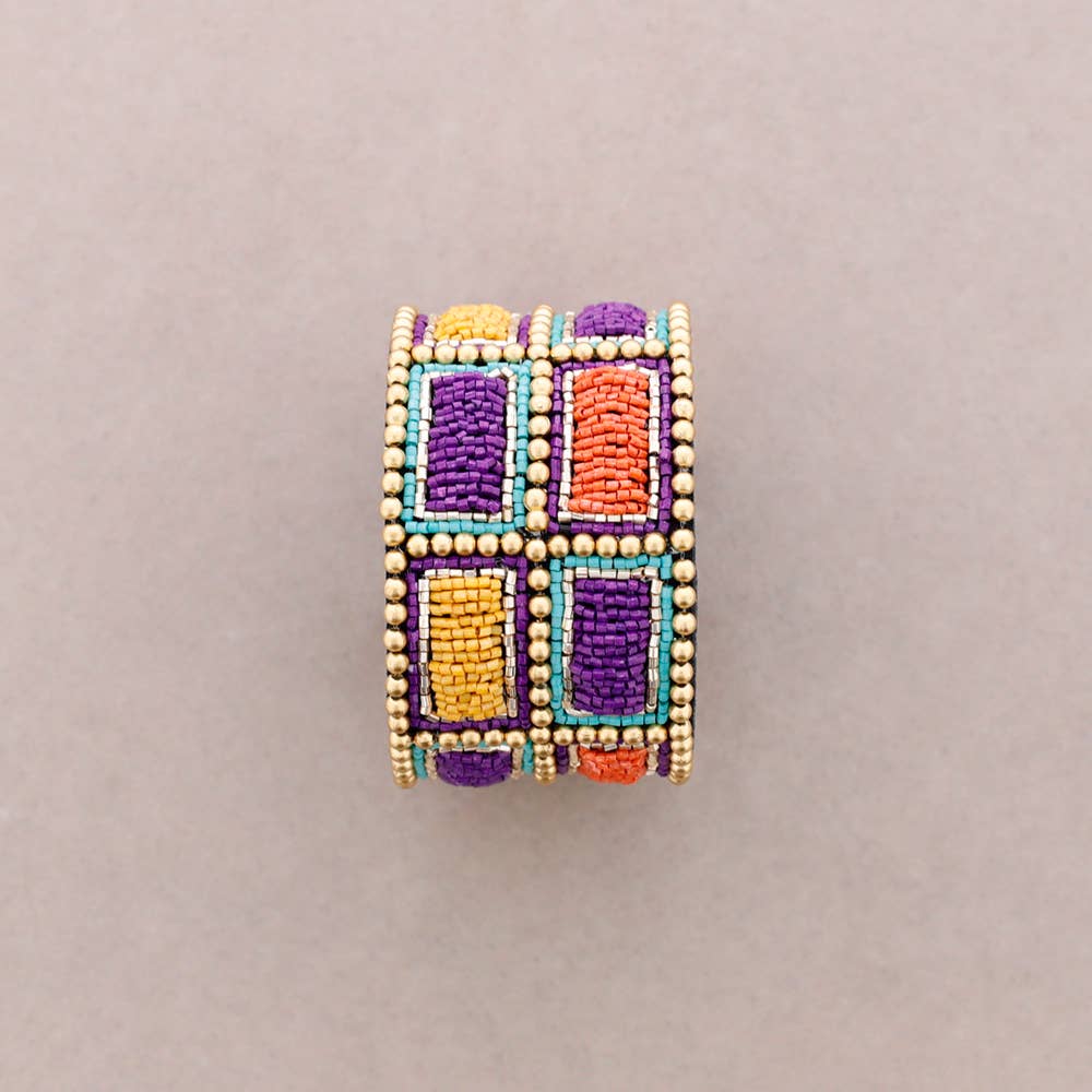 Manchette perles et sequins bleu