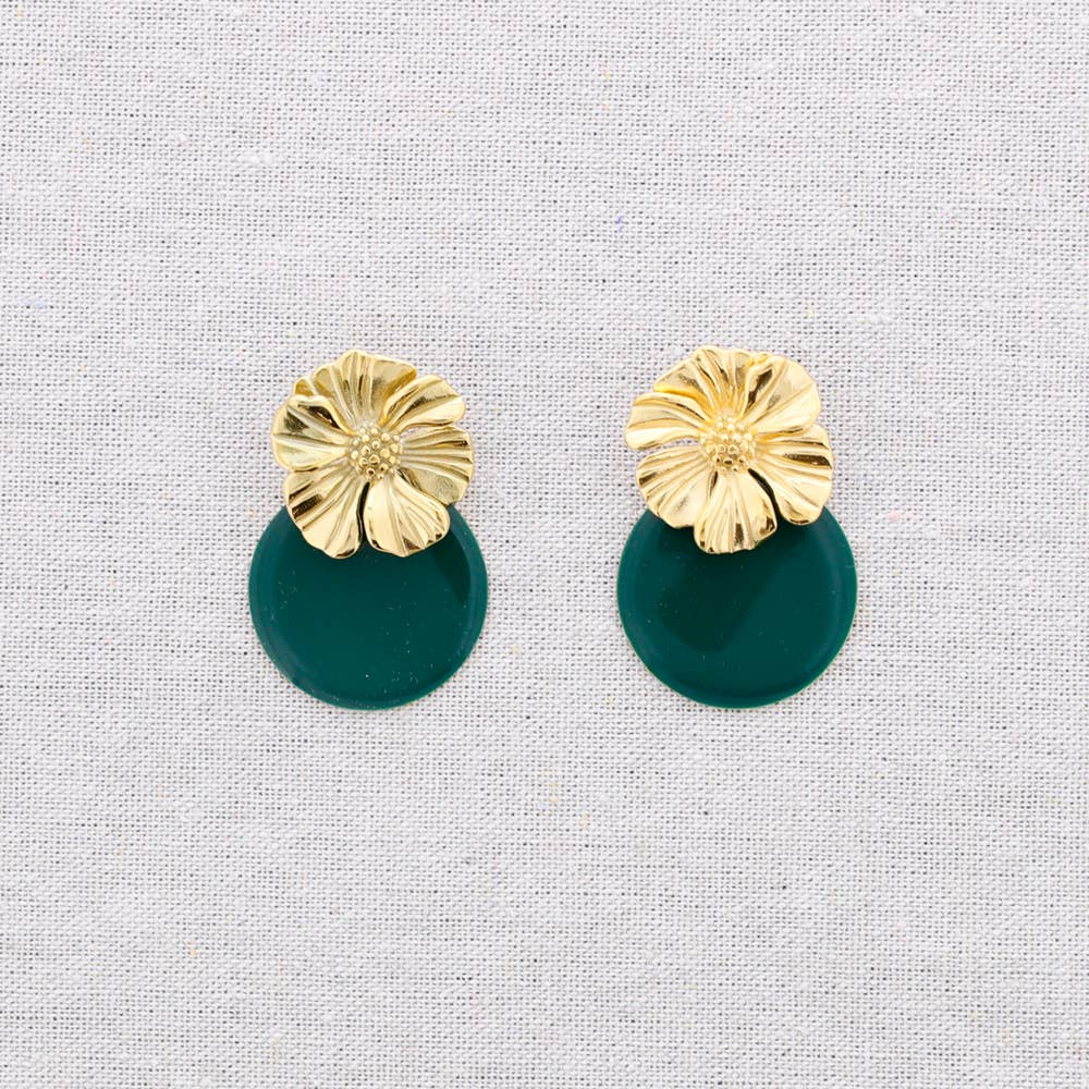 Boucles d'oreilles médaille florale Vert