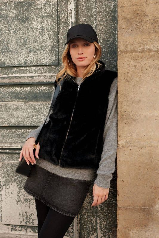 Gilet sans manche en fausse fourrure ultra douce: Noir