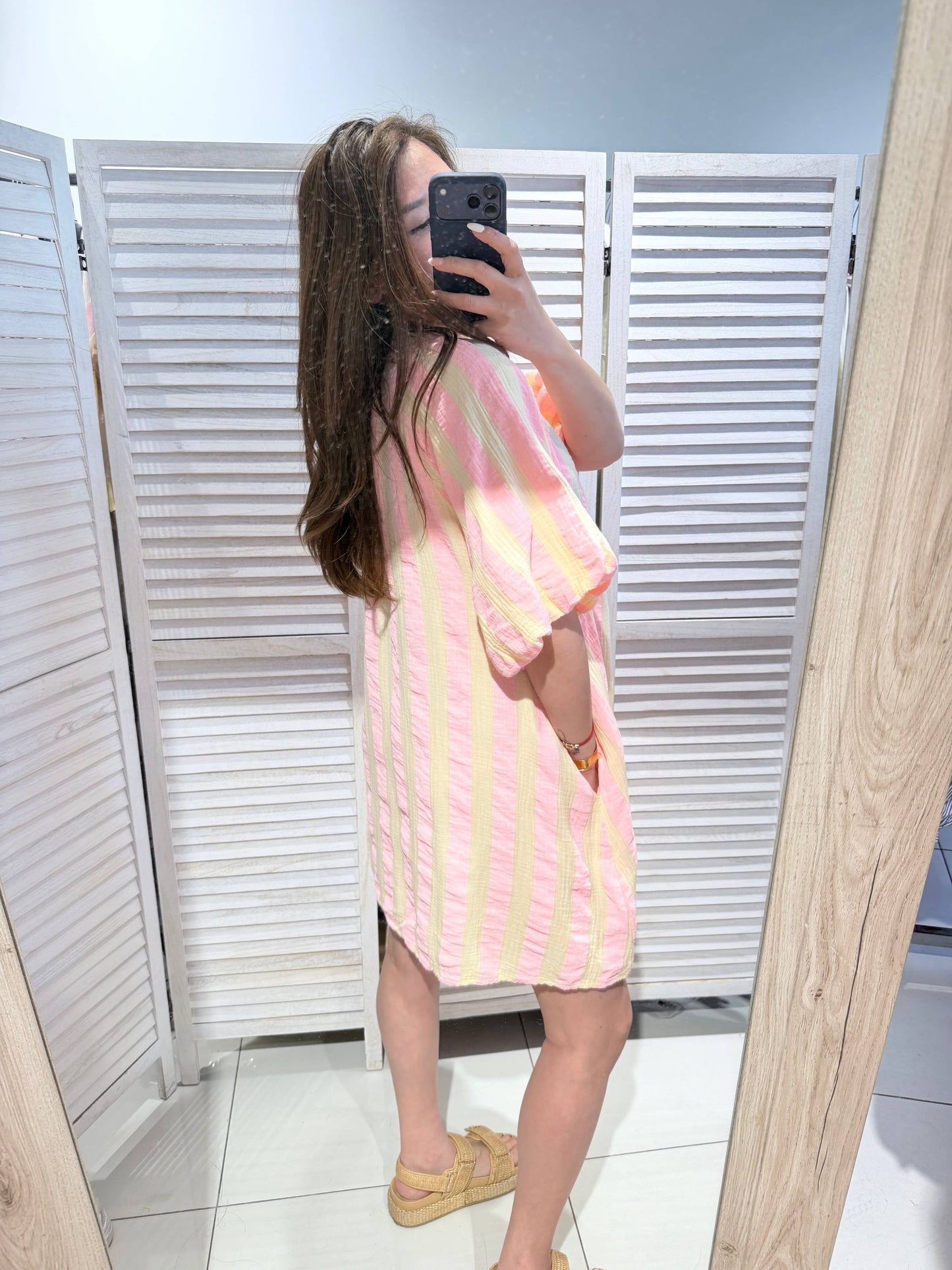Robe rayée 100% coton: rose / TU