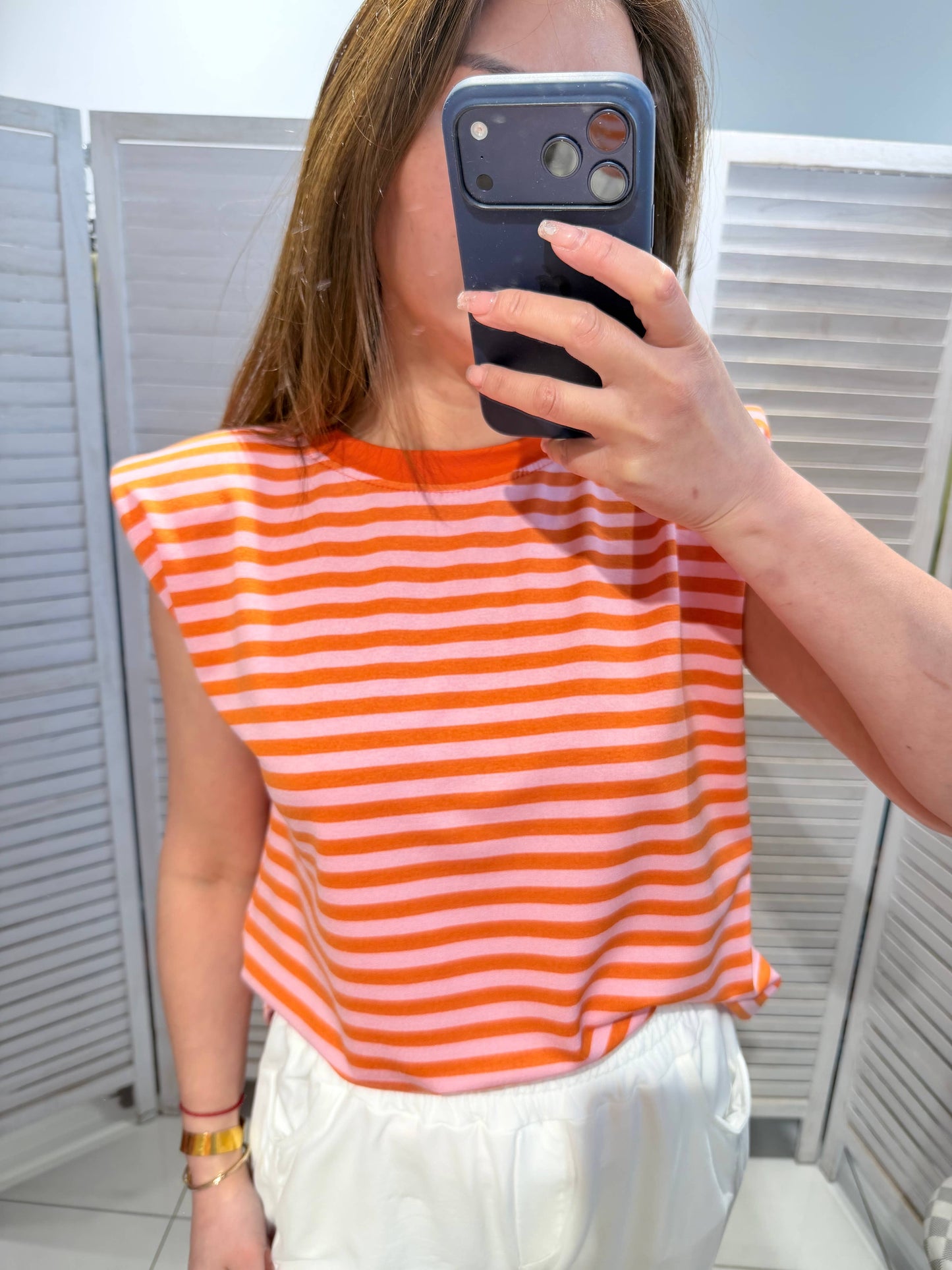 Top sans manche à rayures larges: Orange