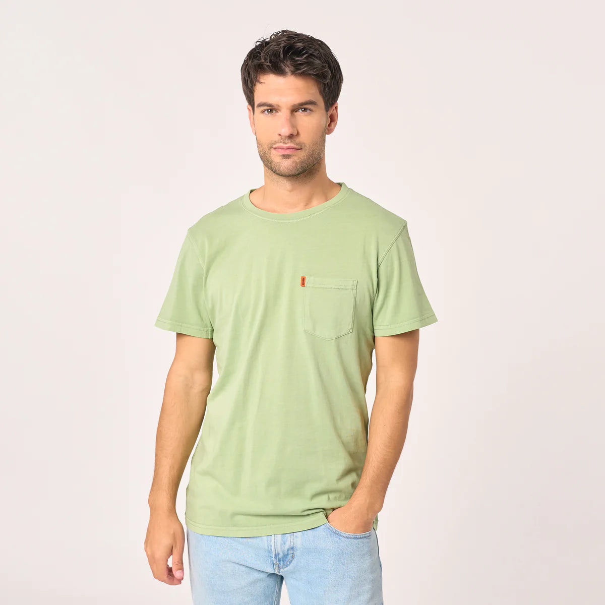 T-shirt Vintage coton bio - Garment dye vert clair