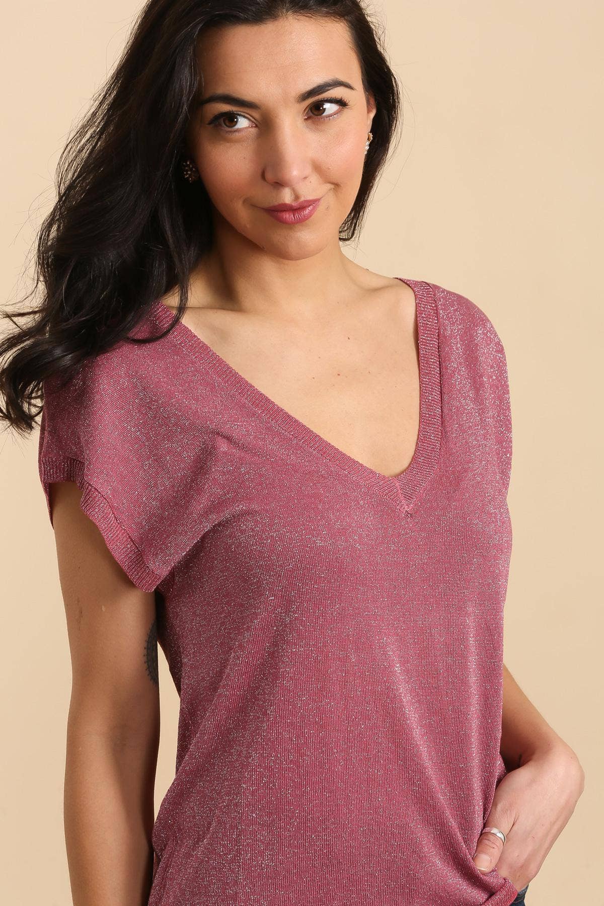 Top en maille Lurex: Rose