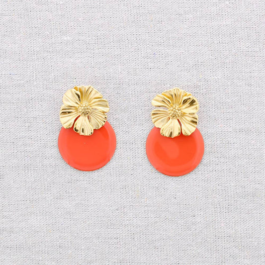 Boucles d'oreilles médaille florale Bleu