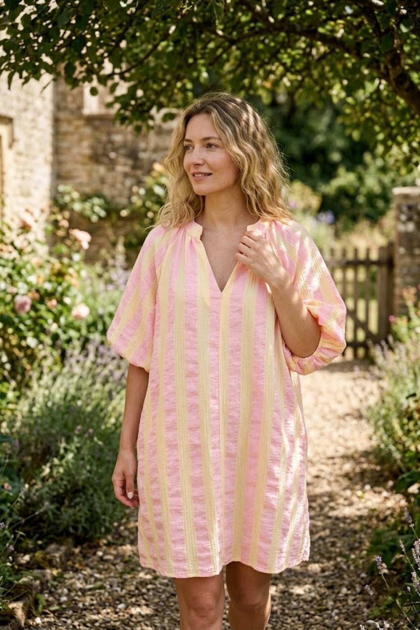 Robe rayée 100% coton: rose / TU