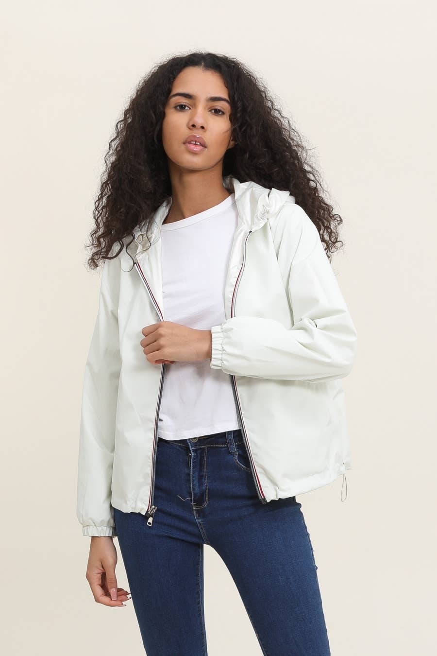 Veste imperméable réversible courte à capuche: Bleu jean