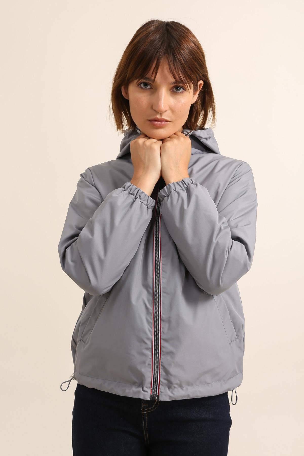 Veste imperméable réversible courte à capuche: Bleu jean