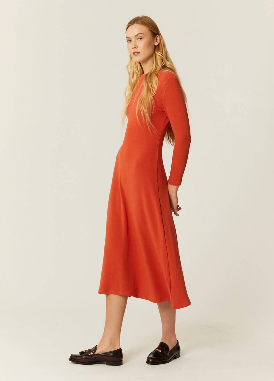 Robe côtelée orange