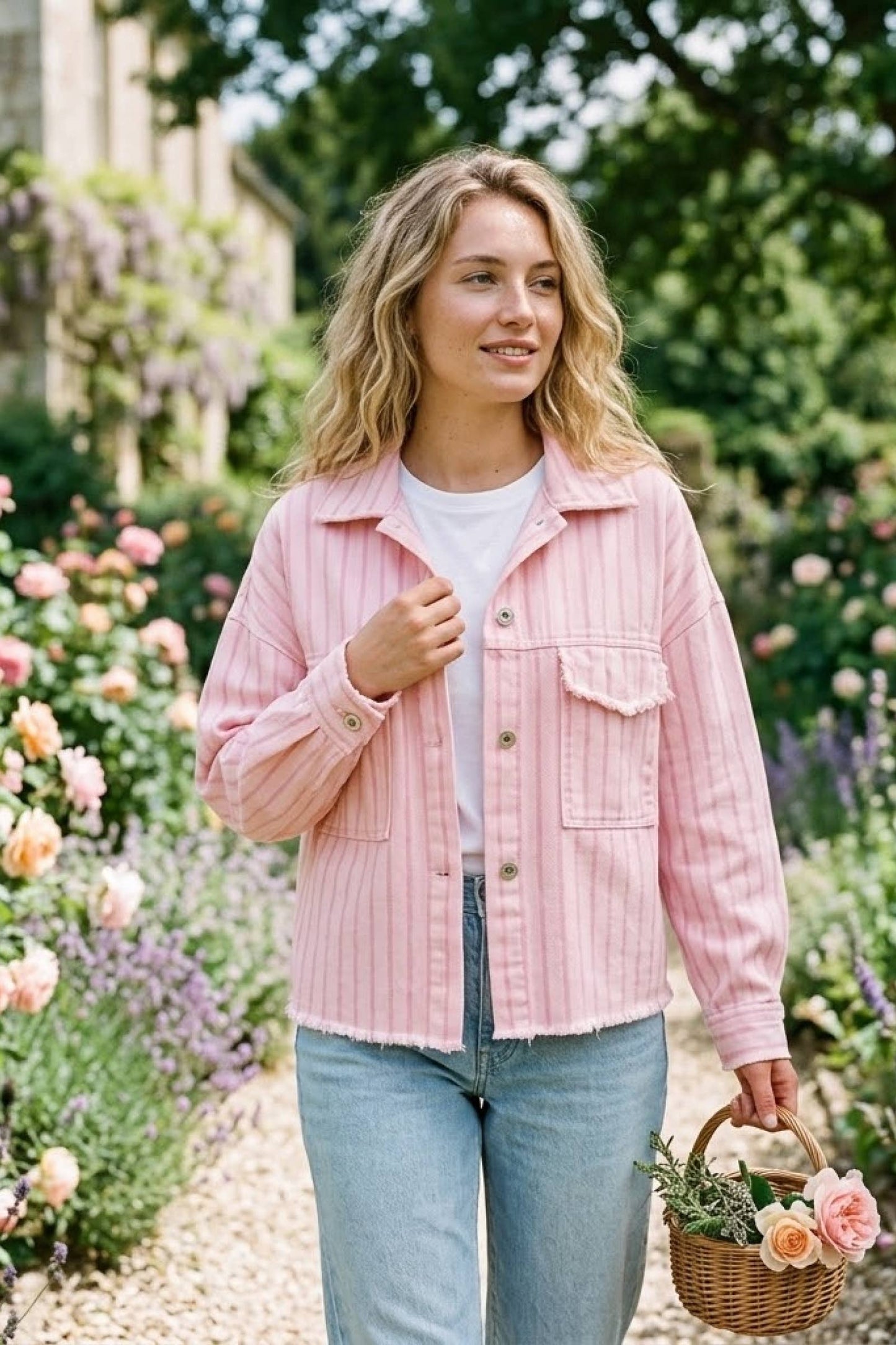 Veste rayée en coton Rose