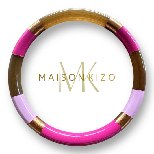 Jonc laqué en corne de buffle Fushia, Rose et Doré