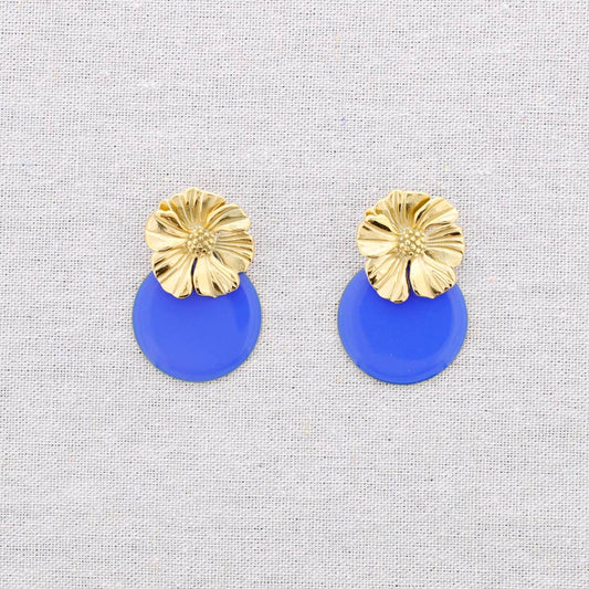 Boucles d'oreilles médaille florale Bleu