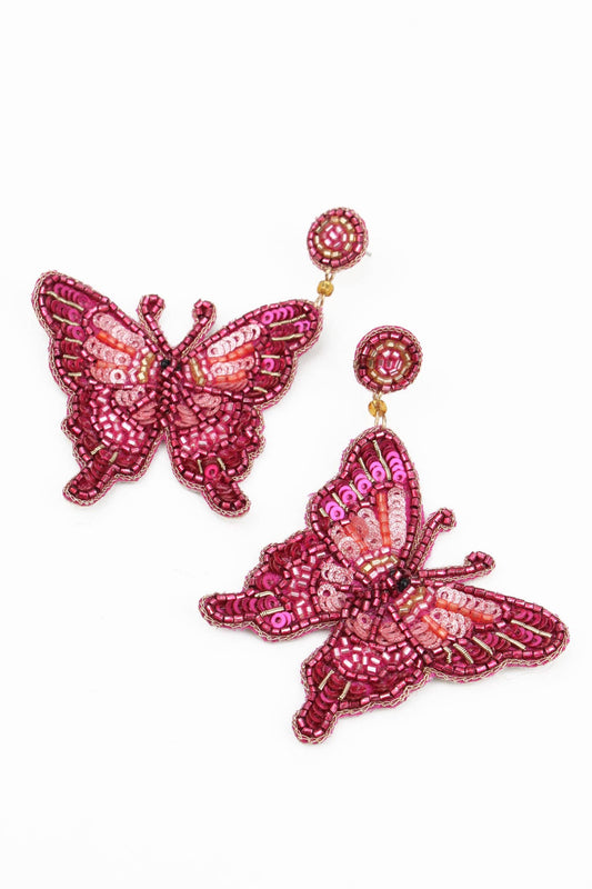 BOUCLES D'OREILLES PERLÉES PAPILLON ROSE - DupontDupont