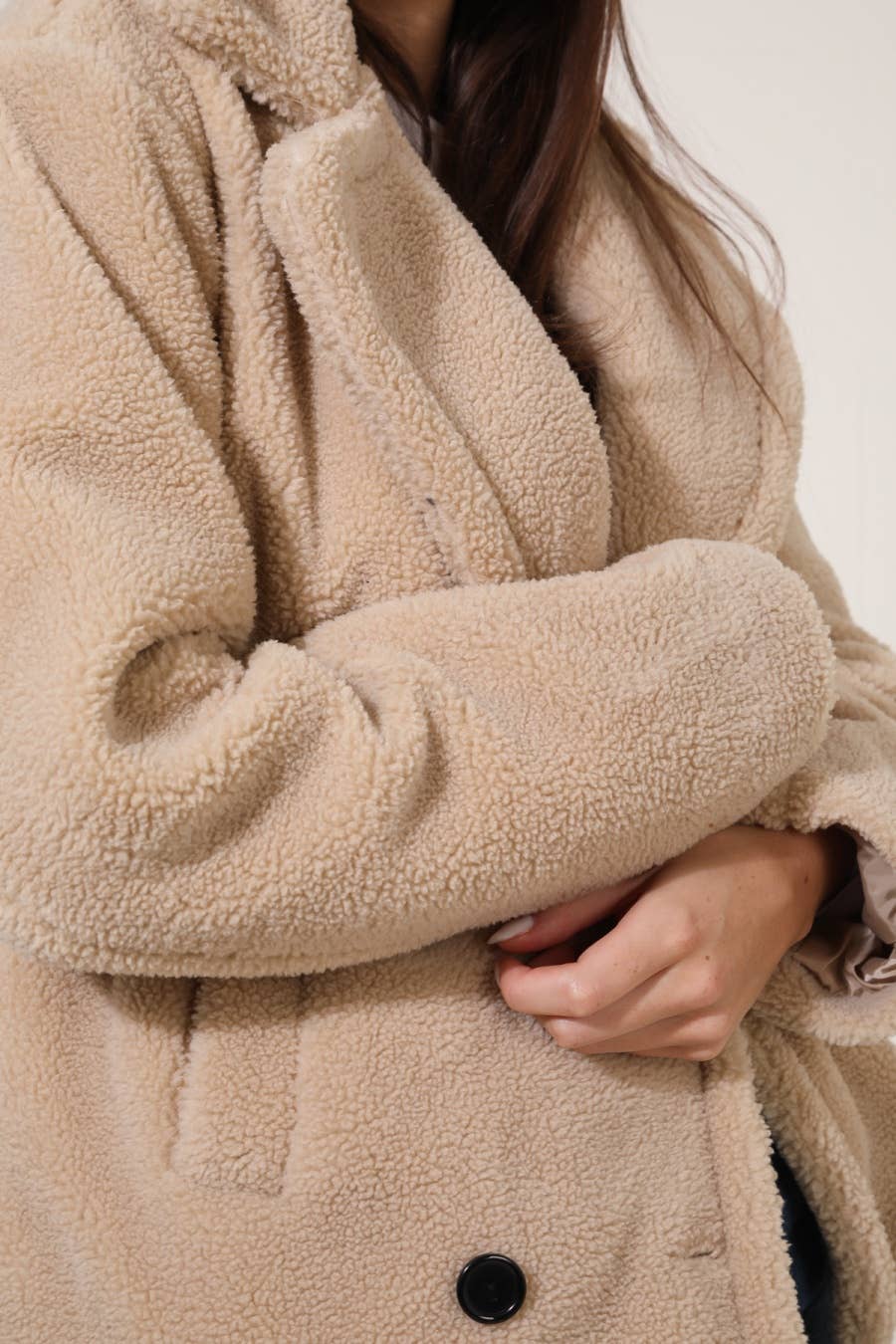 Manteau court teddy - Beige