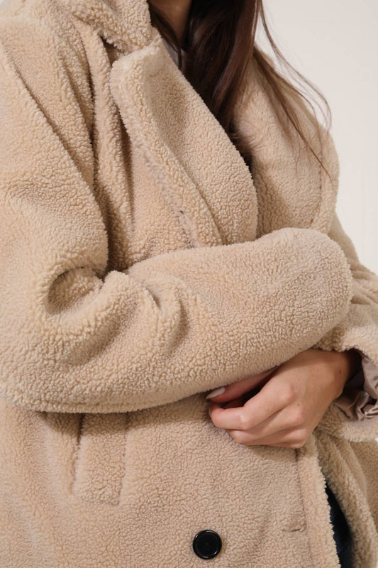 Manteau court teddy - Beige