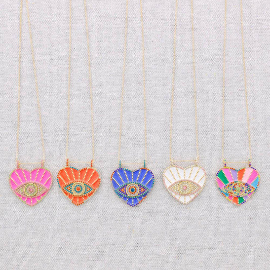 Collier en acier avec pendentif en émail Turkish Eye: Fuchsia