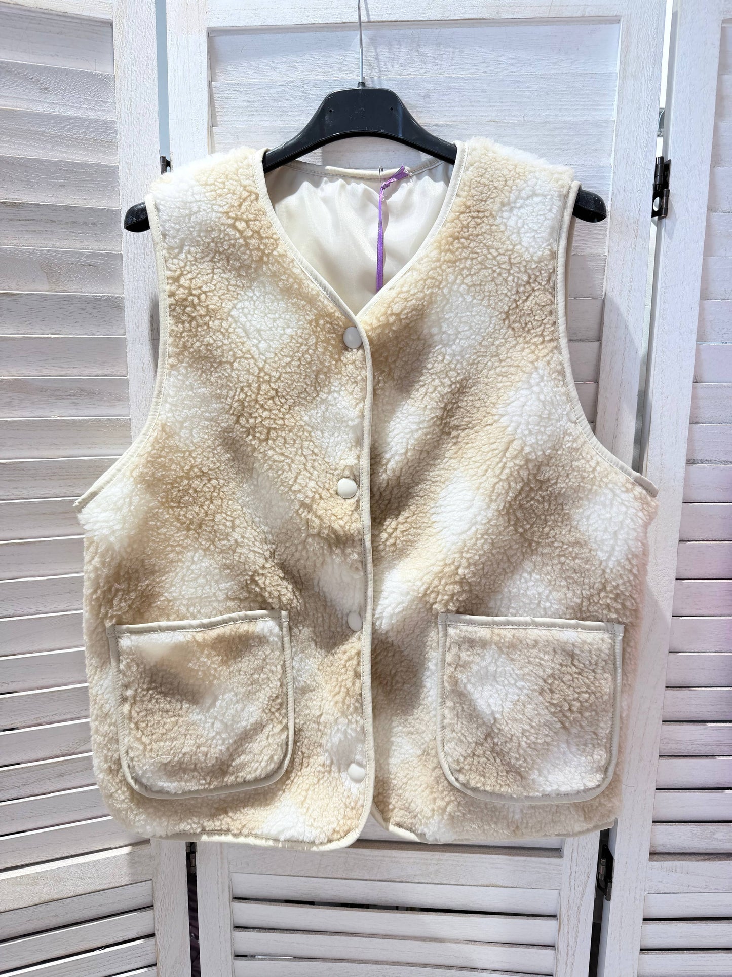 Gilet imprimé carreaux et rayures: Beige / TU