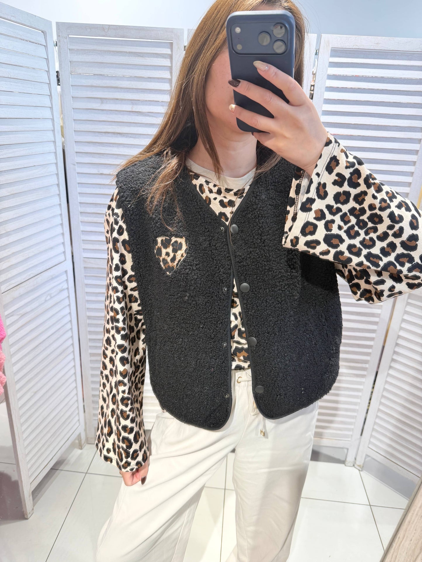 Gilet léopard: Noir / TU