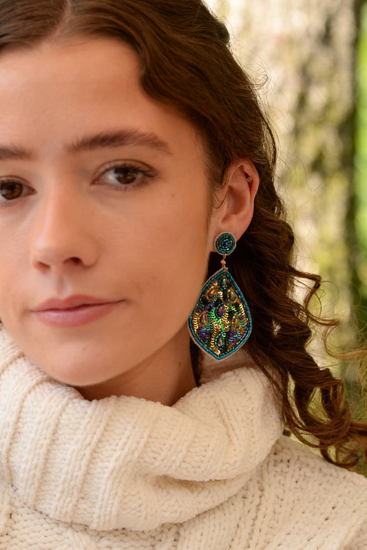 BOUCLES D'OREILLES GOUTTE PAON