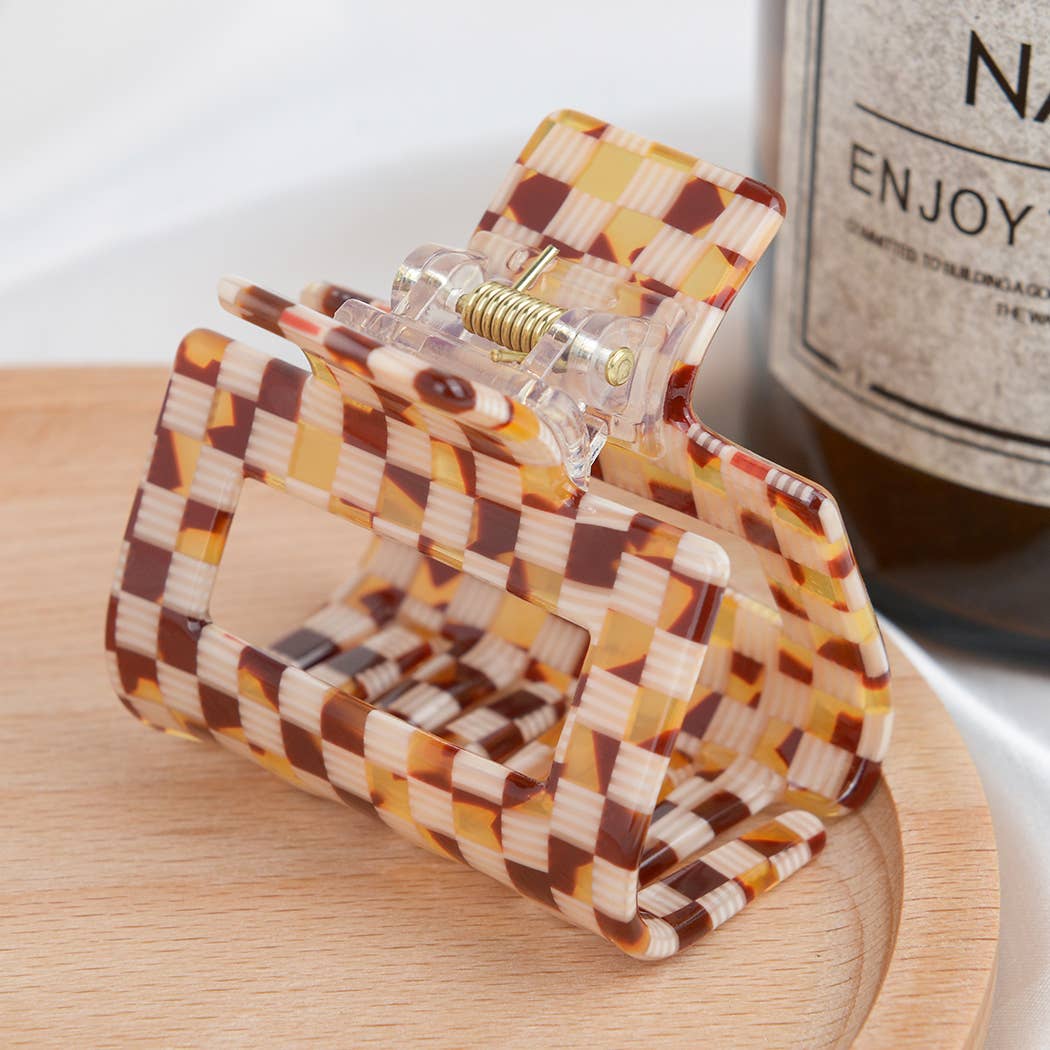 Pince à cheveux carrée en damier Marron - DupontDupont