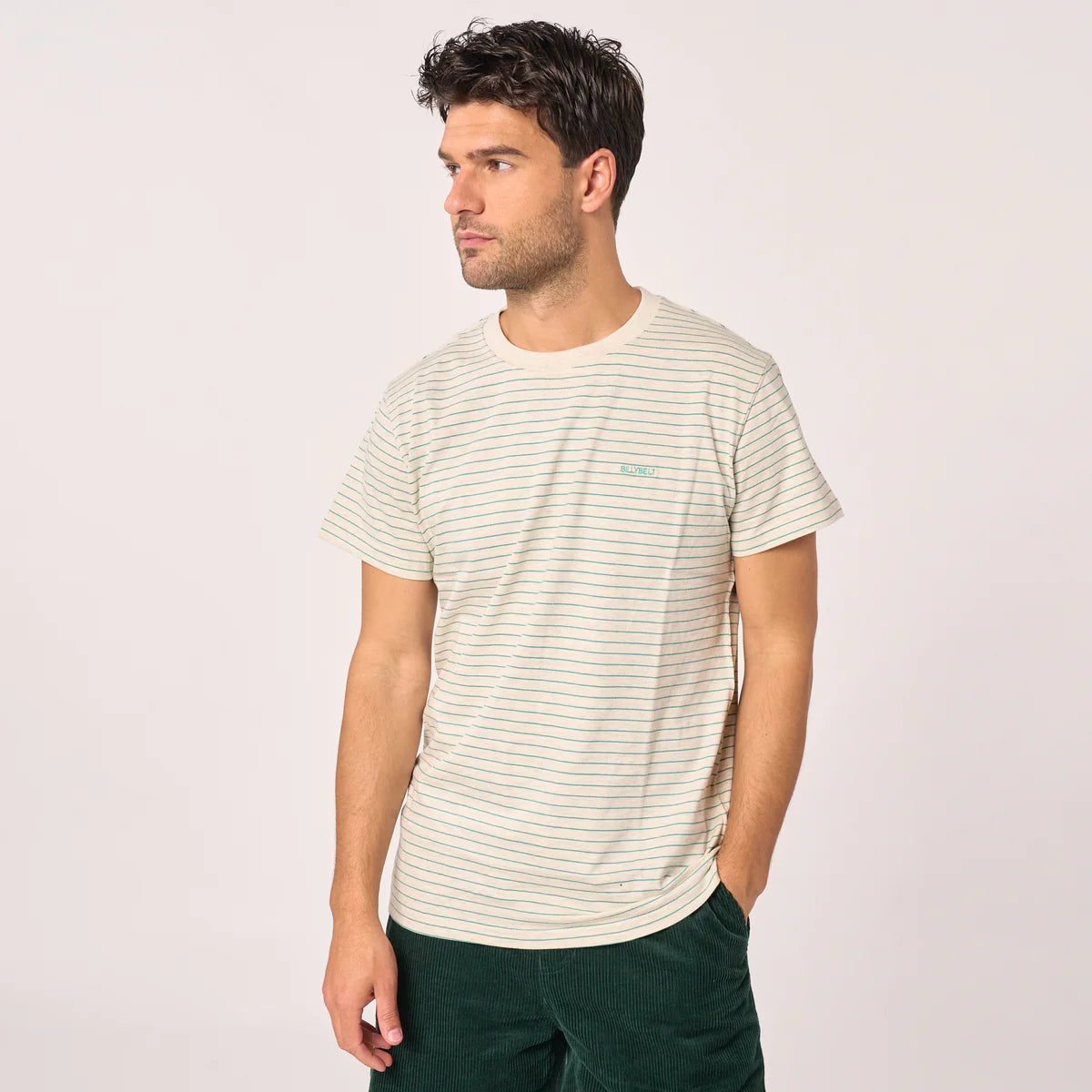 T-shirt Authentique coton bio - beige rayé bleu