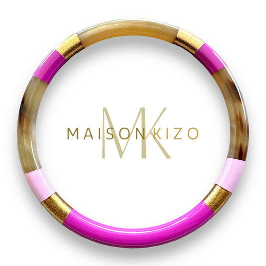 Jonc laqué en corne de buffle Fushia, Rose et Doré